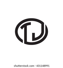 TJ initial letters looping linked ellipse monogram logo