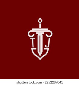 TJ initial logo monogram design for legal lawyer vector image with sword and shield