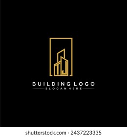 Logotipo inicial del edificio del monograma de TJ para la propiedad inmobiliaria con el diseño creativo del estilo cuadrado