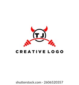 TJ initial monogram for fitnes or gym logo with devil style design