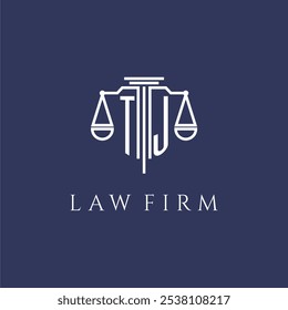 TJ initial monogram for lawfirm logo with scales vector image