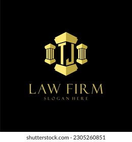 Logotipo de monograma inicial de TJ para la firma de abogados con diseño de hitos