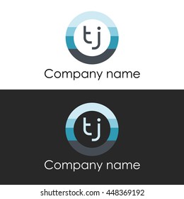 TJ letter circle shape icon logo white blue