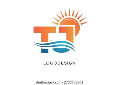 TJ Letter Logo Monogram Sun Wave Diseño de marca moderno