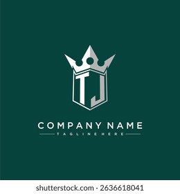 TJ letter monogram initial logo for shield and crown design