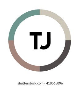 TJ letters, four colors in abstract background logo, design identity in circle, alphabet letter