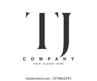 TJ logo design. Initial letter t and j serif font style. Creative classic company name typography. Trendy logotype or identity. Vector illustration.