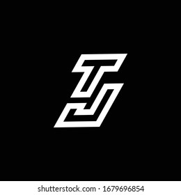 TJ-Logo-Monogramm mit einer bis nach unten gerichteten Negativraumdesign-Vorlage einzeln auf schwarzem Hintergrund
