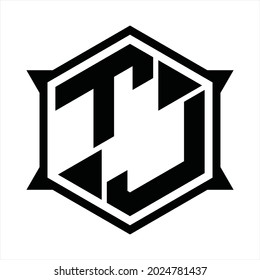 TJ Logo monogram with hexagon and sharp shape design template