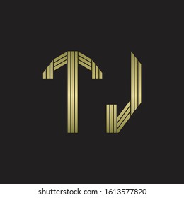 TJ Logo monogram outline style linked isolated with gold colors