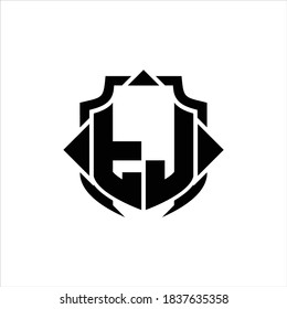 TJ Logo monogram with shield line and 3 arrows shape design template on white background