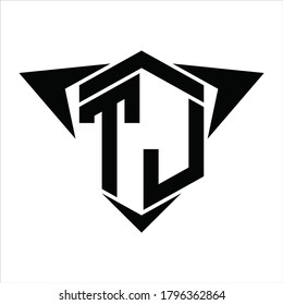 TJ Logo monogram with wings arrow around design template on white background