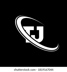 Logo de TJ. Diseño T J. Carta blanca de TJ. Diseño del logo de la carta TJ/T J. Letra inicial logotipo de monograma en mayúsculas del círculo TJ vinculado.	