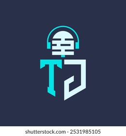 TJ Microphone Logo Design for Audio, Music, and Podcast Branding - Letter TJ Logo Professional Vector Illustration for Creative Industries