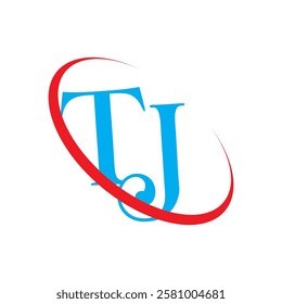 TJ T J letter logo design. Initial letter TJ linked circle uppercase monogram logo red and blue. TJ logo, T J design. tj, t j Pro and unique Vector