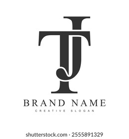 TJ trendy logotype template. Initial letter t and j classic font style. Creative logo for company name or identity. Vector illustration.