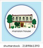 tjong a fie mansion house medan city icon landmark vector design illustration line art