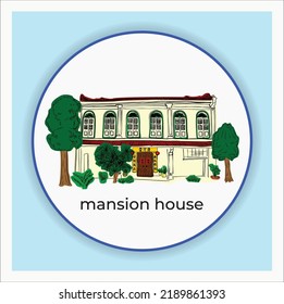 tjong a fie mansion house medan city icon landmark vector design illustration line art