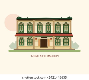 Tjong a fie mansion vector illustration. One of the historical buildings in Medan - North Sumatera