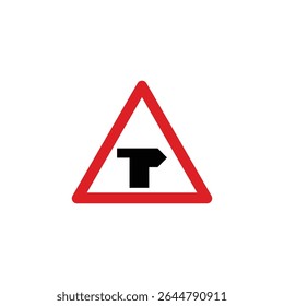T-junction ahead main road right triangle road sign isolated on white background. Reflective traffic sign symbol modern, simple, vector, icon for website design, mobile app, ui. Vector Illustration