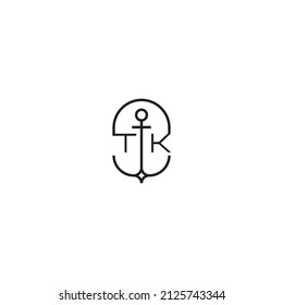 TK creative letter logo design in anchor concept with high quality professional design that will print well across any print media