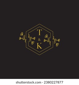 Logotipo inicial de boda elegante de TK en un diseño profesional de alta calidad que se imprimirá en cualquier medio impreso