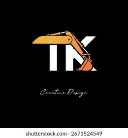 TK Excavator Arm Construction Logo - Bold Industrial Letter mark Design for Heavy Equipment, Contractor Branding and Modern Engineering Identity	
