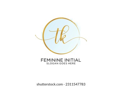 TK handwriting logo with circle template vector signature, wedding, fashion, floral and botanical with creative template.