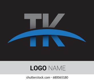 TK initial logo company name colored grey and blue swoosh design.