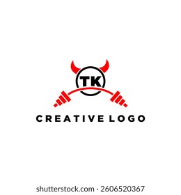 TK initial monogram for fitnes or gym logo with devil style design