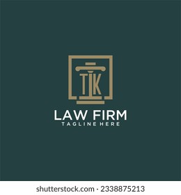 TK initial monogram logo for lawfirm with pillar design in creative square