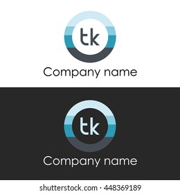 TK letter circle shape icon logo white blue