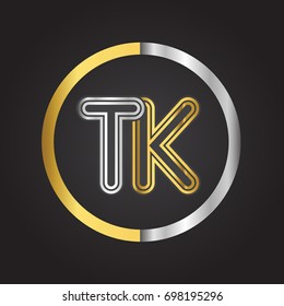 TK Letter logo in a circle. gold and silver colored. Vector design template elements for your business or company identity.