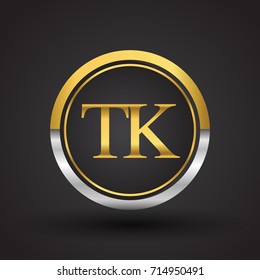 TK Letter logo in a circle, gold and silver colored. Vector design template elements for your business or company identity