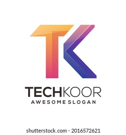 Ilustración de degradado colorido con logotipo de la letra Tk