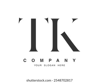 Diseño del logo de TK. Estilo inicial de letra t y k serif. Tipografía de nombre de empresa clásica creativa. Logotipo o identidad de moda. Ilustración vectorial.