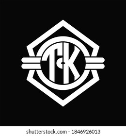 TK logo monogram with circle shape isolated hexagon emblem rounded design template on black background