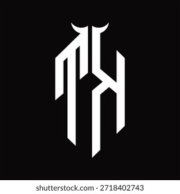 Monograma de logotipo TK com forma de chifre isolado modelo de design preto e branco sobre fundo preto