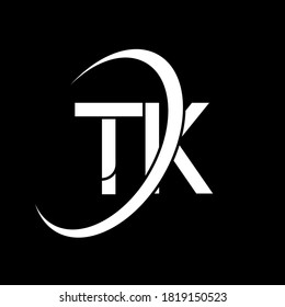 Logo de TK. Diseño T K. Letra blanca de TK. Diseño del logotipo de la letra K de TK/T. Letra inicial logotipo de monograma en mayúscula del círculo TK vinculado.
