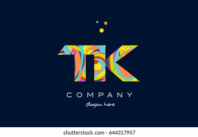 tk t k alphabet letter logo colors colorful rainbow acrylic font creative text dots company vector icon design template