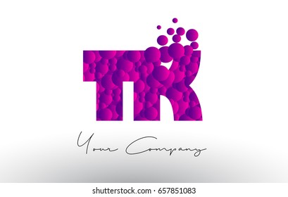 TK T K Dots Letter Logo with Purple Pink Magenta Bubbles Texture Vector.