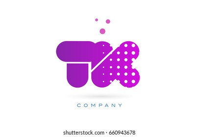 tk t k pink dots dotted letter logo alphabet creative company vector icon design template