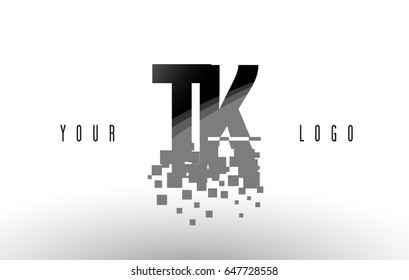 TK T K Pixel Letter Logo with Digital Shattered Black Squares. Creative Letters Vector Illustration.