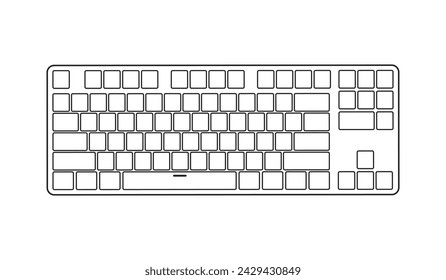 TKL Ten key less Gaming outline Mechanical Keyboard black outline in isolated, symbol, icon, computer peripheral