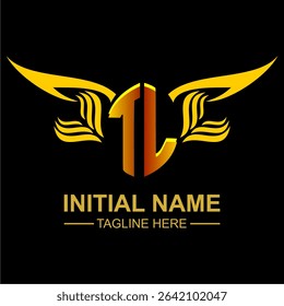TL Golden Wing Emblem Logo with elegant gold wings, sleek and modern design. Ideal for branding, creative projects, luxury businesses, or artistic ventures.