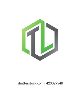TL initial letters looping linked hexagon logo black gray green