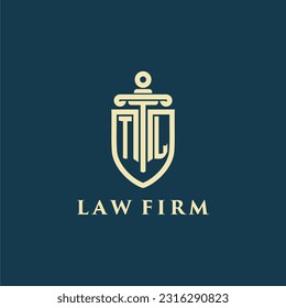 TL initial monogram for law firm with sword and shield logo image