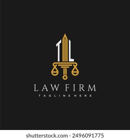 TL initial monogram for lawfirm logo with sword and scale