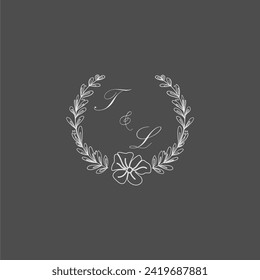 TL initial monogram wedding with creative leaf