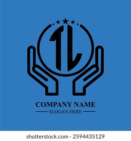 TL initials held within hands, symbolizing trust and protection. The circle represents unity, while stars highlight excellence and ambition.